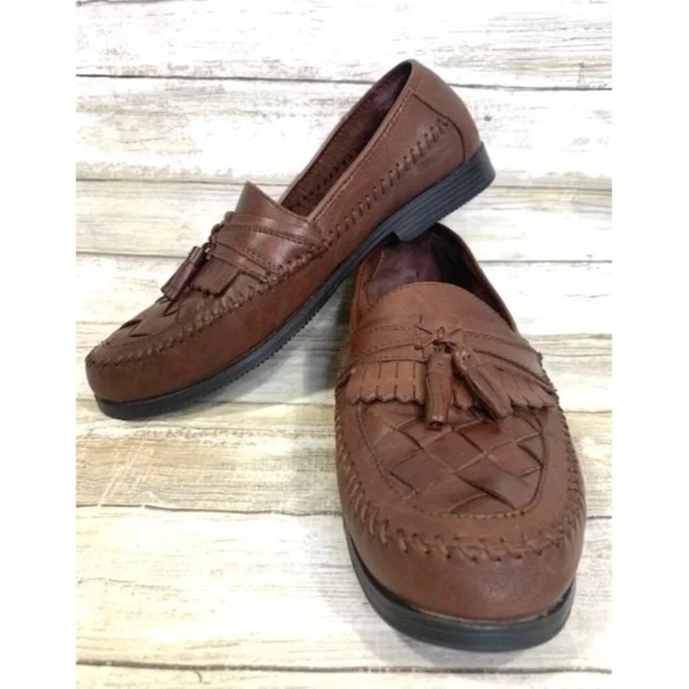 Giorgio Brutini Men's Weaver Brown Leather‎ Loafers with Kilti Tassels Size 9M